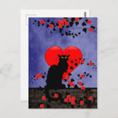 Chat Noir mit Rote Rosen Postkarte (Vorne/Hinten)