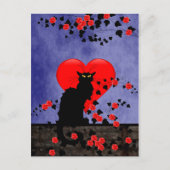 Chat Noir mit Rote Rosen Postkarte (Vorderseite)