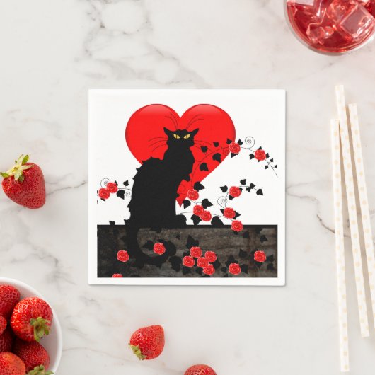 Chat Noir mit Rote Rosen Serviette (Beispiel)