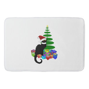 Chat Noir mit Weihnachtsbaum und Geschenken Badematte