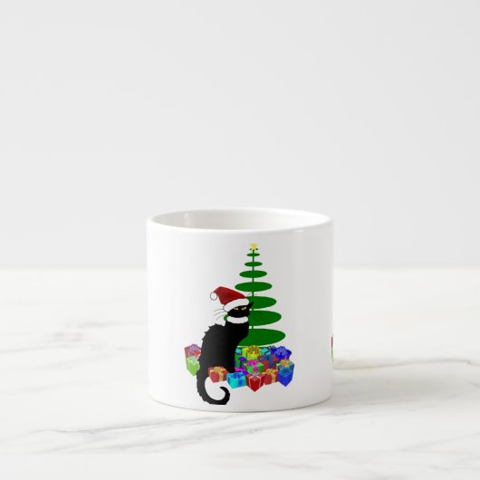 Chat Noir mit Weihnachtsbaum und Geschenken Espressotasse (Vorderseite)