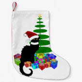 Chat Noir mit Weihnachtsbaum und Geschenken Kleiner Weihnachtsstrumpf (Vorderseite)
