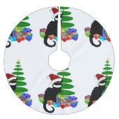 Chat Noir mit Weihnachtsbaum und Geschenken Polyester Weihnachtsbaumdecke (Vorderseite)