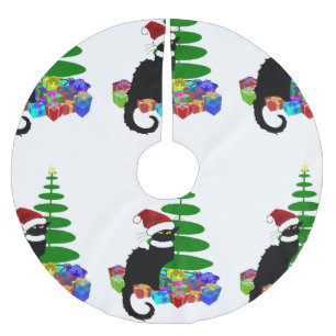 Chat Noir mit Weihnachtsbaum und Geschenken Polyester Weihnachtsbaumdecke