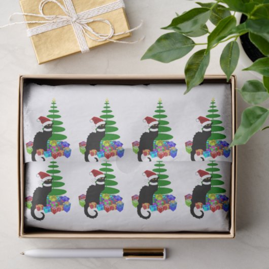Chat Noir mit Weihnachtsbaum und Geschenken Seidenpapier (Geschenk)