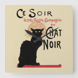 Chat Noir~Schwarze Katze Quadratische Wanduhr