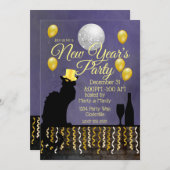 Chat Noir Silvester Einladung (Vorne/Hinten)