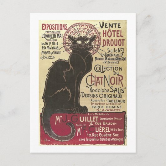 Chat Noir Vente Hôtel Drouot Steinlen Kunstschätze Postkarte (Vorderseite)