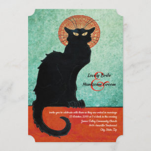 Chat-Noir Vintage französische Katzen-blaue Einladung