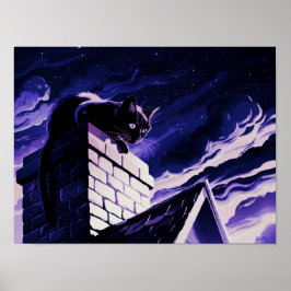 Chat on Chimney Design Poster Print Wall Art