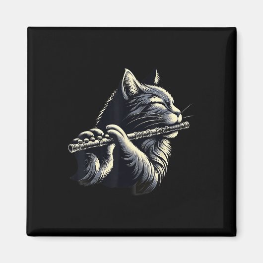 Chat Playing Flute Musician Cats Lover Magnet (Vorne)