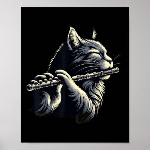 Chat Playing Flute Musician Cats Lover Poster