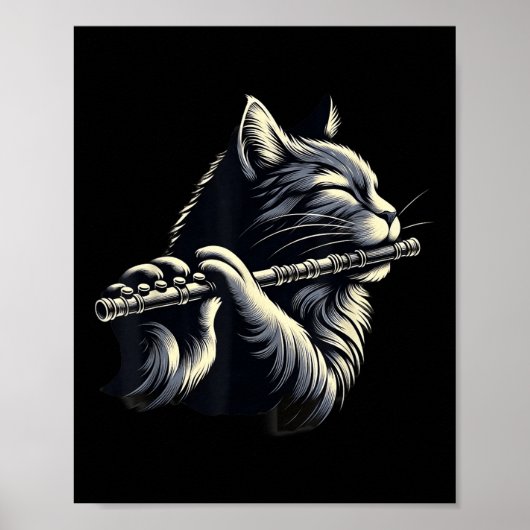 Chat Playing Flute Musician Cats Lover Poster (Vorne)
