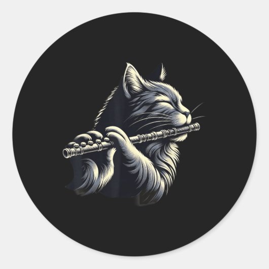 Chat Playing Flute Musician Cats Lover Runder Aufkleber (Vorderseite)