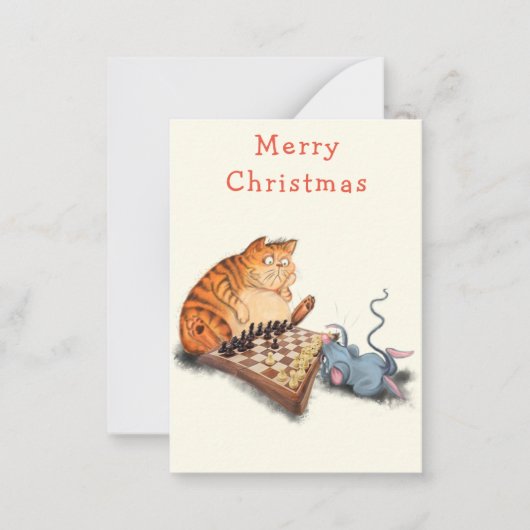 Chat und Maus Schach spielen Weihnachtskarte Mitteilungskarte (Vorderseite)