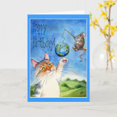 Chat und Maus zum Geburtstag Karte (Gelbe Blume)