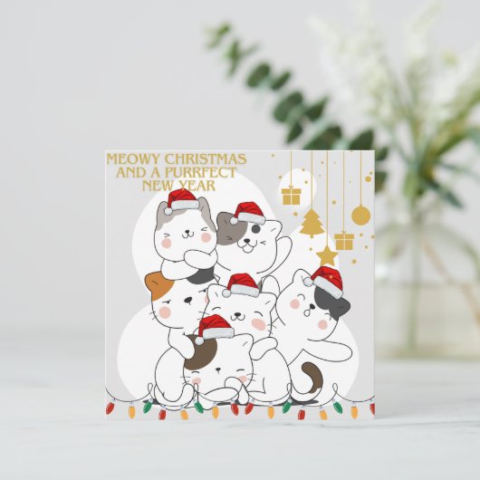 Chat Weihnachtskarte Feiertagskarte (Stehend Vorderseite)