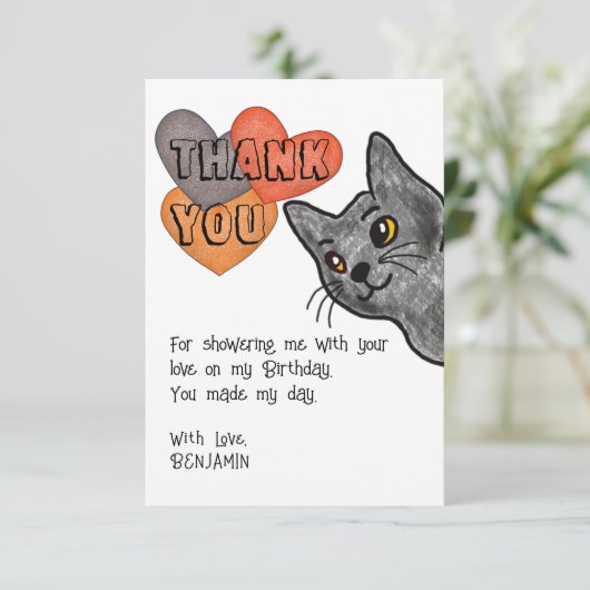 Chat Zeichnend Kindergeburtstag Party Danke Karte (Stehend Vorderseite)