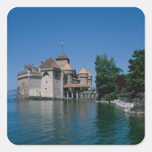 Chateau Chillon, Genfer See, Waadtländer Kanton, Quadratischer Aufkleber (Vorderseite)