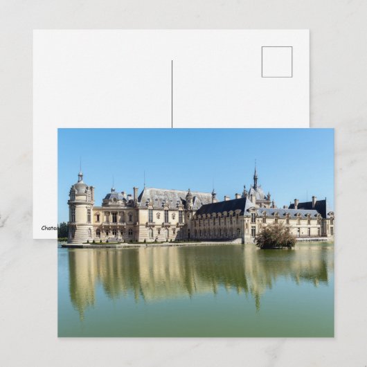 Chateau de Chantilly mit Reflektion im See Postkarte (Vorne/Hinten)