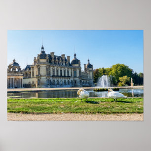 Chateau de Chantilly, Springbrunnen und zwei Schwä Poster