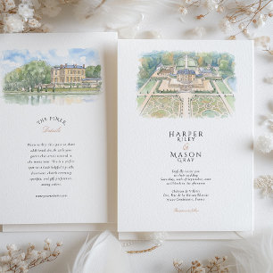 Château de Villette Frankreich Aquarell-Hochzeit Einladung