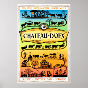 Château d'Oex, Schweiz, Reise im Stil vergangener Poster