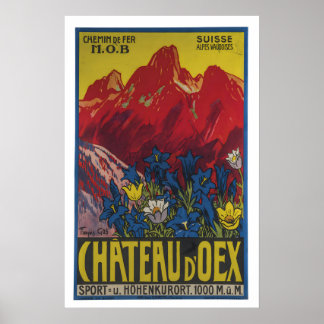 Chateau d'Oex Schweiz Vintage-Reiseposter Poster