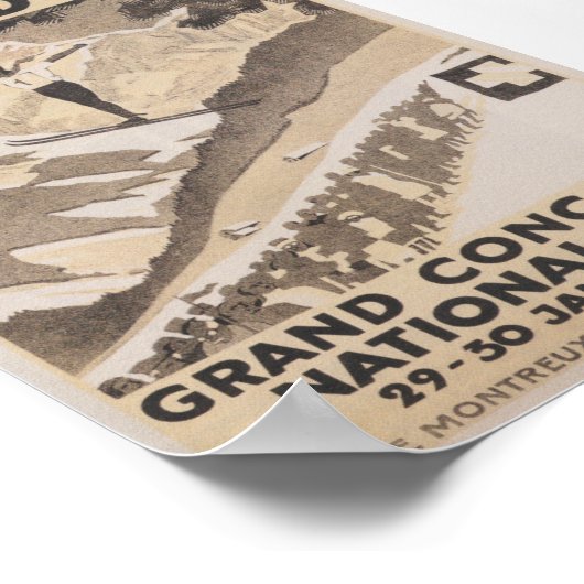 Chateau D'oex Schweiz Vintage Skireise Poster (Ecke)