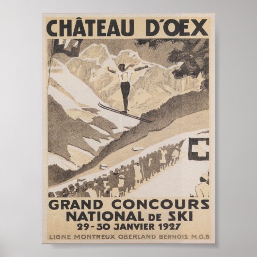 Chateau D'oex Schweiz Vintage Skireise Poster (Vorne)