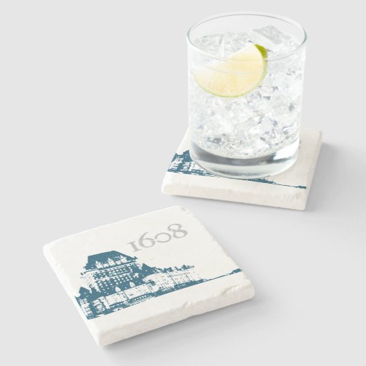 Chateau Frontenac 1608 Quebec fleur de Lys Steinuntersetzer (Seitenansicht)