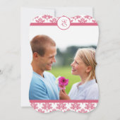 Chateau Pink Damask Foto Einladung Hochzeit (Vorderseite)