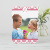 Chateau Pink Damask Foto Einladung Hochzeit (Stehend Vorderseite)