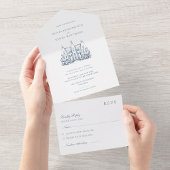 Chateau Venue Sketch Minimalist Wedding All In One Einladung