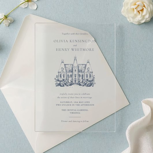 Chateau Venue Sketch Minimalist Wedding All In One Einladung