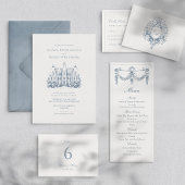 Chateau Venue Sketch Minimalist Wedding All In One Einladung