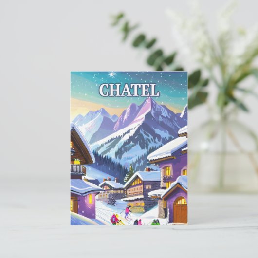 Châtel: Charme Authentique in den schneebedeckten  Postkarte (Stehend Vorderseite)