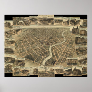 Chatham 1870, Ontario Bird's Eye Panorama Karte Poster
