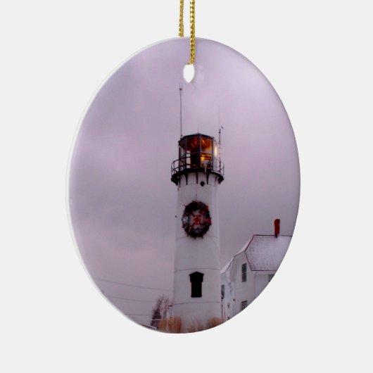 Chatham Leuchtturm im Schnee Keramikornament (Rechts)