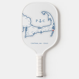 Chatham MA Map Navy Blue Monogram Pickleball Schläger