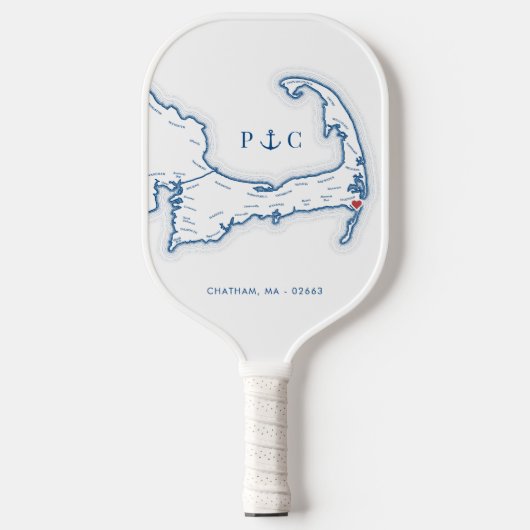 Chatham MA Map Navy Blue Monogram Pickleball Schläger (Vorderseite)