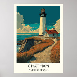 Chatham Massachusetts Vintag Lighthouse Beach Art Poster