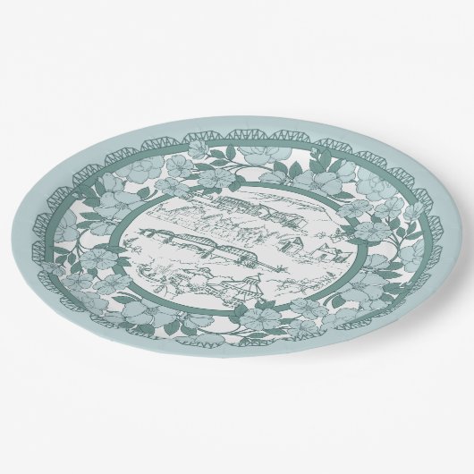 Chattanooga-China-Muster Pappteller (Schrägansicht)