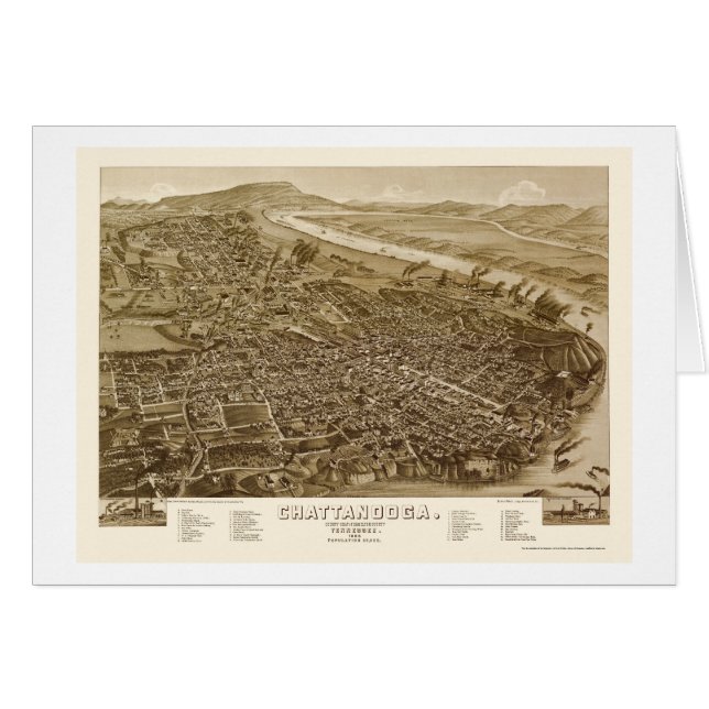 Chattanooga, panoramische Karte TN - 1886 (Vorderseite (Horizontal))