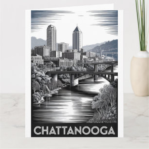 Chattanooga Tennessee Skyline Schwarz Weiß Holzsch Karte