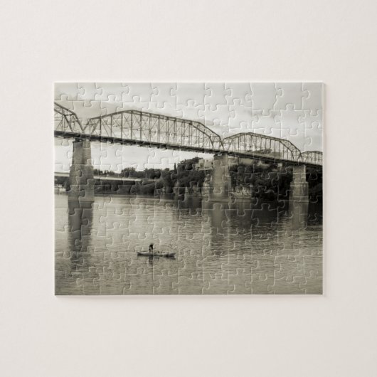 Chattanooga, TN - Walnut Street Bridge in B&W Puzzle (Horizontal)