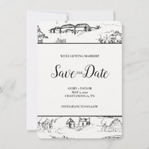 Chattanooga Toile Black and White Save the Date