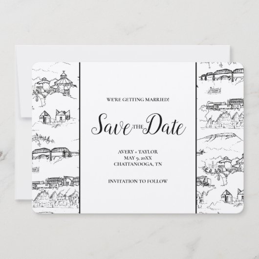 Chattanooga Toile Black and White Save the Date (Vorderseite)