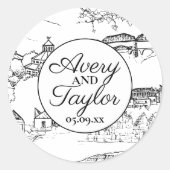 Chattanooga Toile Black and White Wedding Runder Aufkleber (Vorderseite)