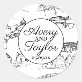 Chattanooga Toile Black and White Wedding Runder Aufkleber